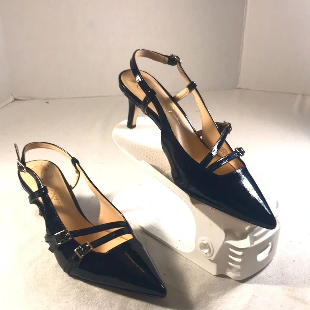 Jessica Simpson Fausey Black Pointy Toe Patent Leather Women's Slingback Heels